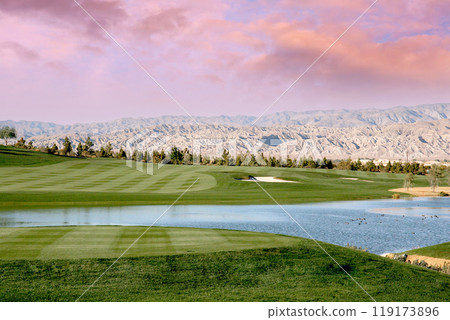 golf courseat sunset  in palm springs, california 119173896
