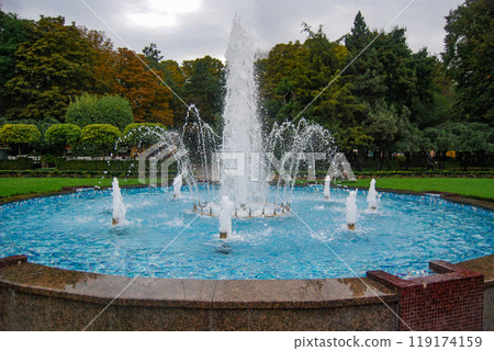 City fountain in Odessa. There is a beautiful fountain in the Odessa park. 119174159