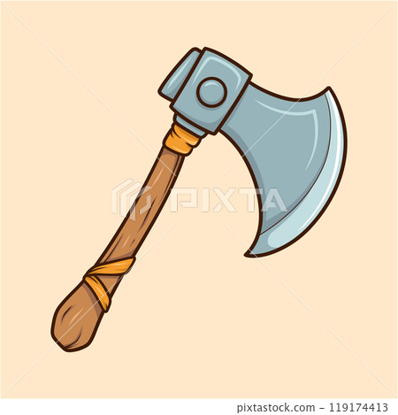 Large Medieval Axe Wooden Handle Cartoon Large Medieval Axe Wooden Handle Cartoon 119174413
