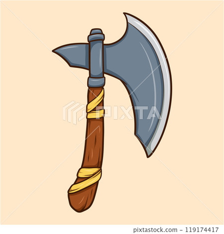 Large Medieval Axe Wooden Handle Cartoon 119174417