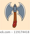 Large Medieval Axe Wooden Handle Cartoon 119174418
