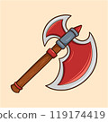 Large Medieval Axe Wooden Handle Cartoon 119174419