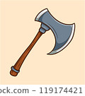 Large Medieval Axe Wooden Handle Cartoon 119174421
