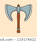 Large Medieval Axe Wooden Handle Cartoon 119174422