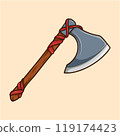 Large Medieval Axe Wooden Handle Cartoon 119174423