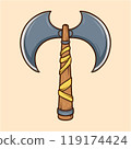 Large Medieval Axe Wooden Handle Cartoon 119174424