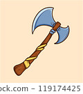 Large Medieval Axe Wooden Handle Cartoon 119174425