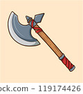 Large Medieval Axe Wooden Handle Cartoon 119174426