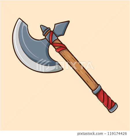 Large Medieval Axe Wooden Handle Cartoon Large Medieval Axe Wooden Handle Cartoon 119174426