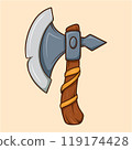 Large Medieval Axe Wooden Handle Cartoon 119174428