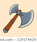 Large Medieval Axe Wooden Handle Cartoon 119174429