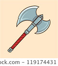 Large Medieval Axe Wooden Handle Cartoon 119174431