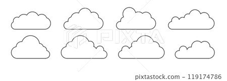 Clouds line art icon. Databases networking software image cloud and synoptics concept. Vector 119174786