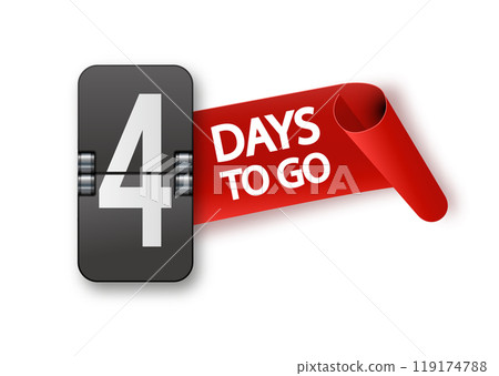 4 days to go icon set. Countdown of days remaining. Offer timer sticker limited to a few days. Vector 119174788