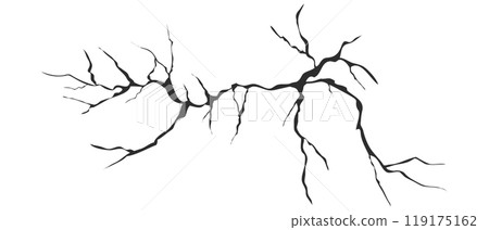 Cracked glass, wall, egg, fissures in ground top view. Concrete, crevices from disaster, surface from earthquake, Ruined breaked land surface doodle, hand drawn 119175162