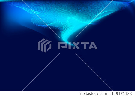 Vector illustration. Soft curves in shades of blue and teal dance together in flowing digital wave, evoking serene and dynamic feeling of movement. Vector illustration. Soft curves in shades of blue and teal dance together in flowing digital wave, evoking serene and dynamic feeling of movement. 119175188