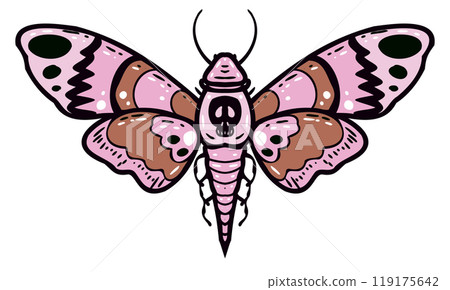 Vector flying butterfly. Hawk moth Dead head . Symbol of mysticism, occultism, magic. Colored moth on a white background. Vector flying butterfly. Hawk moth Dead head . Symbol of mysticism, occultism, magic. Colored moth on a white background. 119175642