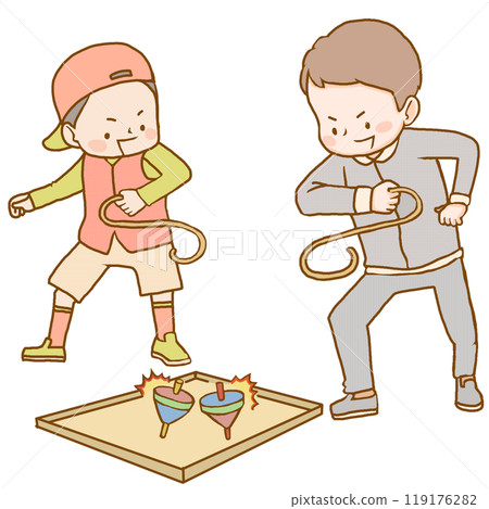 兩個孩子在玩陀螺 兩個孩子在玩陀螺 119176282