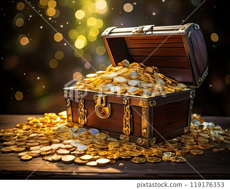 [AI圖]裝滿金銀財寶的寶箱 119176353
