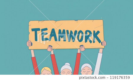 people hold teamwork sign illustration 119176359