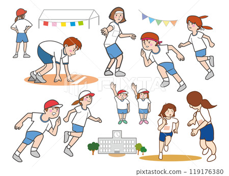 A set of elementary and junior high school students running at a sports day A set of elementary and junior high school students running at a sports day 119176380