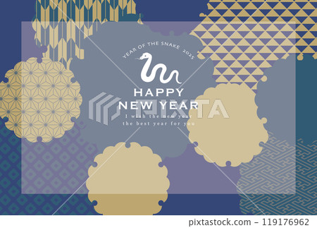 2025蛇年新年賀卡模板採用日本藍色雪環圖案設計 119176962