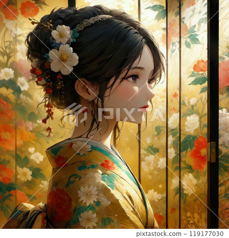 A woman in a kimono A woman in a kimono 119177030