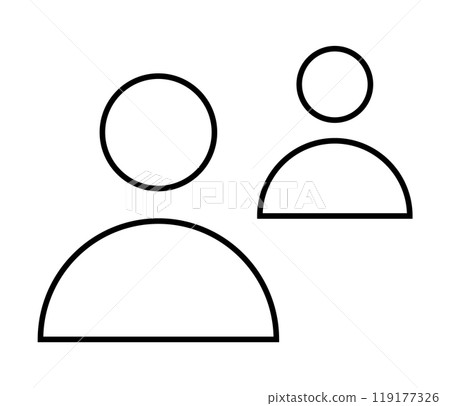 Minimalistic line drawing of two figures, one slightly smaller and in the background. Ideal for themes of collaboration, teamwork, social connection, communication, and organization. Clean design Minimalistic line drawing of two figures, one slightly smaller and in the background. Ideal for themes of collaboration, teamwork, social connection, communication, and organization. Clean design 119177326