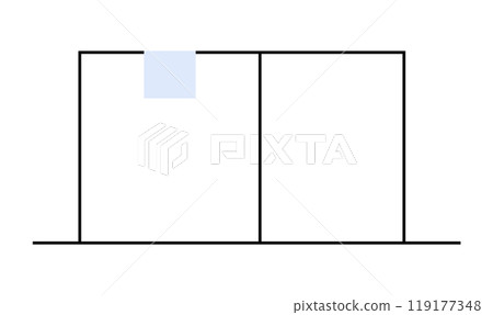 A minimalist drawing of a house with simple lines and geometric shapes. Clean lines and a basic rooftop lend a modern and organized feel. Ideal for architecture, modern design, minimalism, clean 119177348
