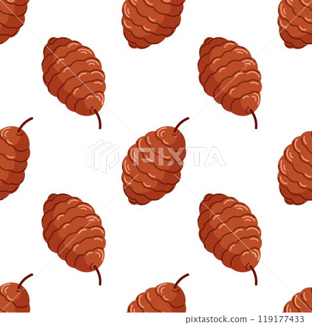 Pine cone seamless pattern in flat style. Autumn and winter rustic design for wrapping paper, greeting cards. Pine cone seamless pattern in flat style. Autumn and winter rustic design for wrapping paper, greeting cards. 119177433