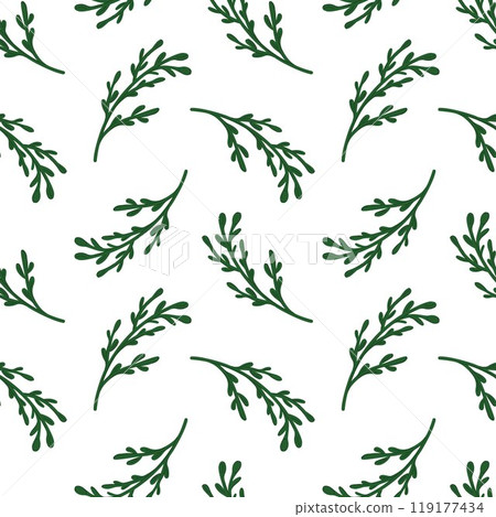 Seamless pattern of green branches in flat style. Ideal for nature design, eco friendly product and festive project. Great for wallpapers, gift wrapping, textile and organic branding. 119177434