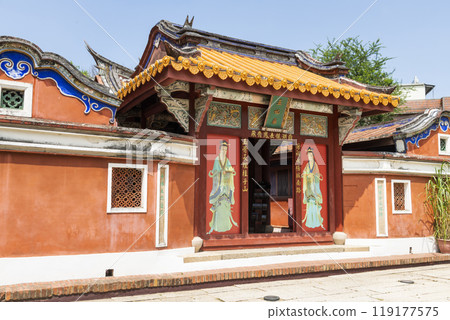 Building view of the Temple of the Five Concubines (Wufei Temple) in Tainan, Taiwan. The Temple of the Five Concubines in Tainan, Taiwan. 119177575
