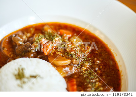Beef casserole, with herbs and vegetables Beef casserole, with herbs and vegetables 119178341