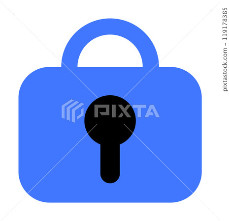 Blue padlock with a black keyhole, symbolizing security and privacy. Ideal for digital security, privacy, data protection, cybersecurity, and lock systems. Minimalist style. 119178385