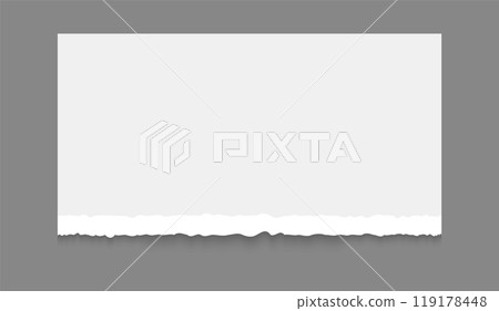 White torn or ripped paper sheet. Scrapbook edge, notebook tear or blank page split vector illustration. 119178448