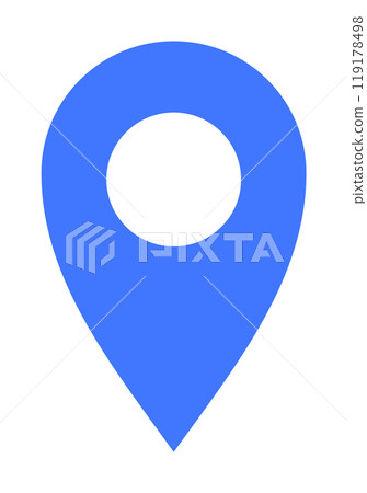 A blue location pin with a hole in its center. Ideal for maps, navigation apps, GPS services, location marking, and directional guides. Simple, modern style. 119178498