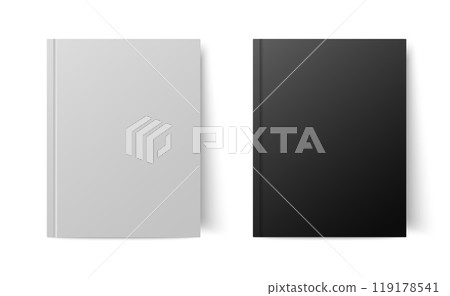 Book cover mockup. Black and white template for hardcover or softcover of literature. Clean mockup or closeup of front page. 119178541