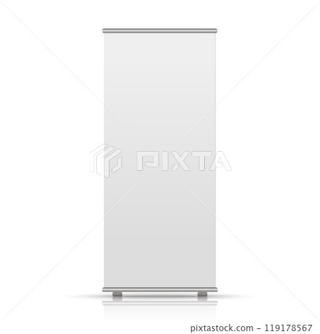 Roll up banner stand. Vector blank display mockup for presentation, exhibition product template 119178567