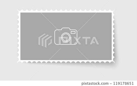 Postage stamp frame. Empty border template for postcards and letters. Blank rectangle postage stamp with perforated edge. Postage stamp frame. Empty border template for postcards and letters. Blank rectangle postage stamp with perforated edge. 119178651