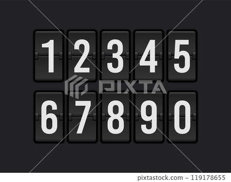 Countdown scoreboard numbers. Score vector realistic timetable. Mechanical retro airport flipboard. Countdown scoreboard numbers. Score vector realistic timetable. Mechanical retro airport flipboard. 119178655