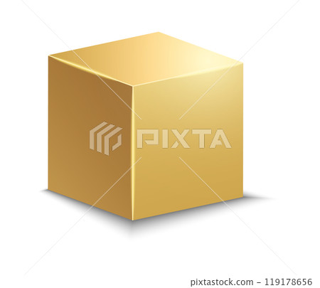 3d gold metallic cube. Realistic vector geometric shape. Golden glossy box with shadow 3d gold metallic cube. Realistic vector geometric shape. Golden glossy box with shadow 119178656
