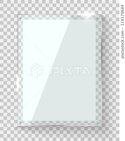 Glass plate transparent, realistic screen glass frame. Vector poster 119178684