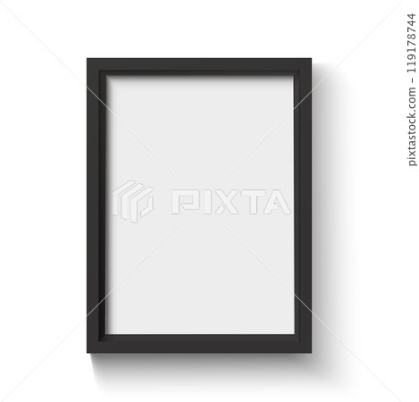 Black photo frames. Empty square and rectangular picture. Poster or painting mockup on white background 119178744