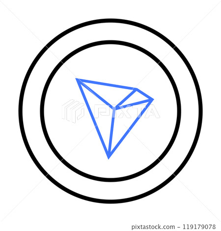 Blue geometric polygon inside two concentric black circles. Minimalistic vector art. Ideal themes geometry, minimalism, modern art, technology, and design. Abstract, clean style. 119179078