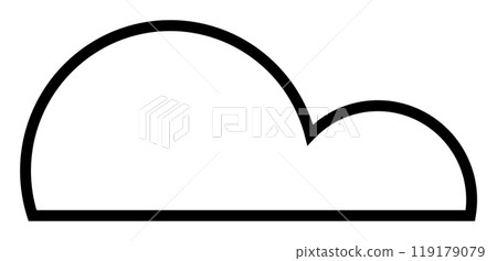 Black outlined cloud shape on white background. Ideal for weather apps, web design, tech branding, kids projects, educational materials. Vector-based, simplistic design, modern style. 119179079