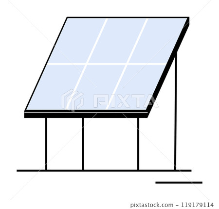 Simple, minimalist solar panel on a stand. Ideal for renewable energy, sustainability, green technology, eco-friendliness, modern energy solutions. Three words minimalist vector art. Simple, minimalist solar panel on a stand. Ideal for renewable energy, sustainability, green technology, eco-friendliness, modern energy solutions. Three words minimalist vector art. 119179114