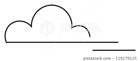 Black outlined cloud with two straight horizontal lines. Ideal for weather forecasts, sky themes, abstract art, minimalist design, and nature visuals. Simple, modern, clean. Black outlined cloud with two straight horizontal lines. Ideal for weather forecasts, sky themes, abstract art, minimalist design, and nature visuals. Simple, modern, clean. 119179125
