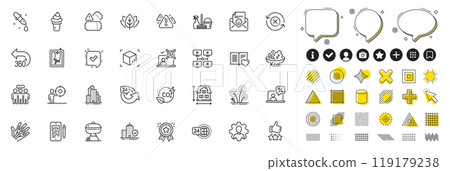Set of Warning, Employees group and Love book line icons for web app. Design elements, Social media icons. Organic tested, Skyscraper buildings, Fireworks icons. Vector Set of Warning, Employees group and Love book line icons for web app. Design elements, Social media icons. Organic tested, Skyscraper buildings, Fireworks icons. Vector 119179238