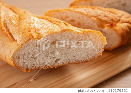 Cross section of sliced French bread Cross section of sliced French bread 119179261
