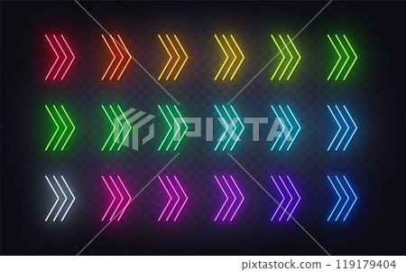 Neon Arrow Sign Set on the transparent background. 119179404